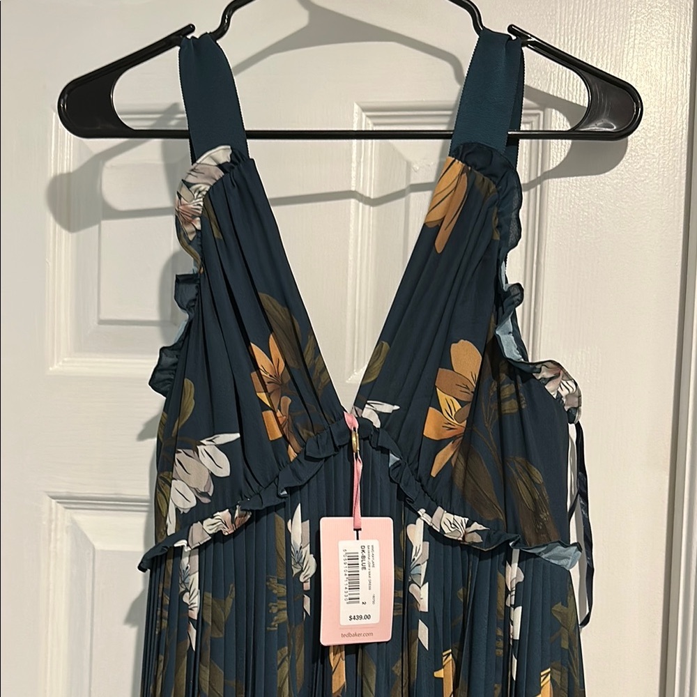 Floral Pleated Dress in Teal and Yellow